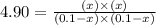 4.90=\frac{(x)\times (x)}{(0.1-x)\times (0.1-x)}