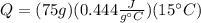 Q=(75 g)(0.444\frac{J}{g\°C})(15\°C)