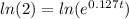 ln(2)=ln(e^{0.127t})