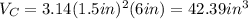 V_C=3.14(1.5in)^2(6in)=42.39in^3