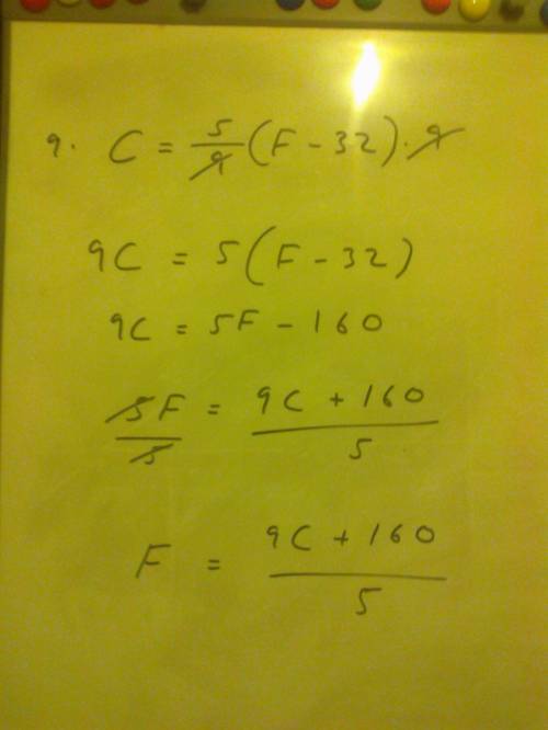 Solve the following equation is isolate f:  c=5/9(f-32)