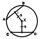 In circle x chords ab and cd are congruent and ab is 9 units from x. find the distance from cd to x.