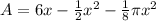 A=6x-\frac{1}2x^2-\frac{1}8\pi x^2