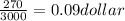 \frac{270}{3000}=0.09 dollar