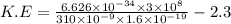 K.E=\frac{6.626\times 10^{-34}\times 3\times10^8}{310\times10^{-9}\times1.6\times 10^{-19}}-2.3