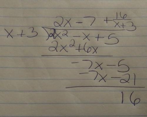 What is 2x^2-x+5 divided by x+3 using long division