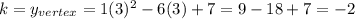 k=y_{vertex}=1(3)^2-6(3)+7=9-18+7=-2