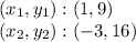 (x_ {1}, y_ {1}) :( 1,9)\\(x_ {2}, y_ {2}): (- 3,16)