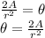 \frac{2A}{r^{2} } =\theta \\\theta=\frac{2A}{r^{2} }