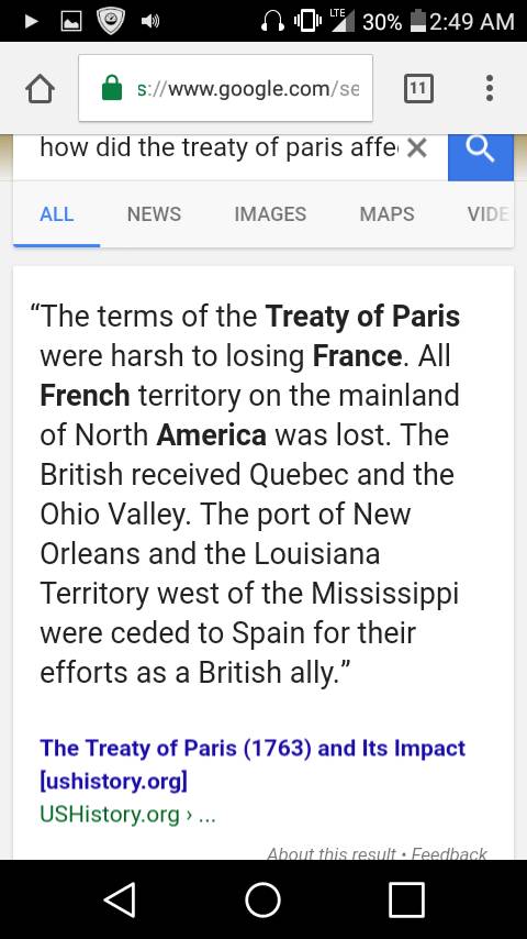 How did the treaty of paris impact the french in the united states