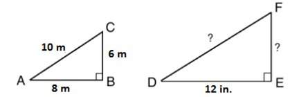 Triangles abc and def are similar triangles. what are the lengths of the unknown sides? a. ef = 18