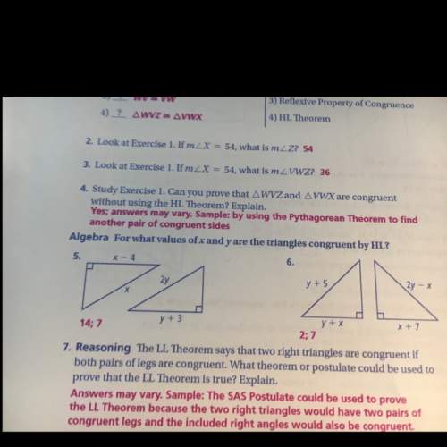 For what values of x and y are the triangles congruent by hl