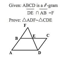 Given: abcd is a ∥-gram; de ∩ ab =f prove: △adf∼△cde