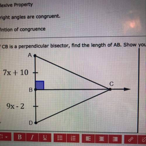 If cb is a perpendicular bisector, find the length of ab. look at image ! me out