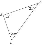 What is m∠lenter your answer in the box. ° a triangle j k l. side j l is the base, j k is perpendic