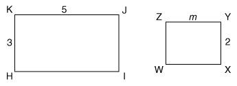 Rectangles hijk and wxyz are similar. all of the following proportions can be used to solve for m ex
