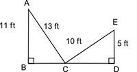 Two poles, ab and ed, are fixed to the ground with the of ropes ac and ec, as shown: what is the a