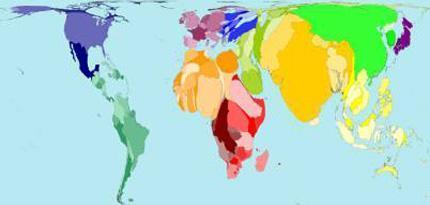 What does the stuthis cartogram displays the projected world population in 2030. according to the ca