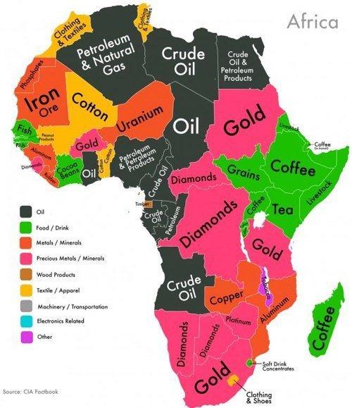 As the map illustrates, africa is exceedingly rich in natural resources, chiefly precious metals and