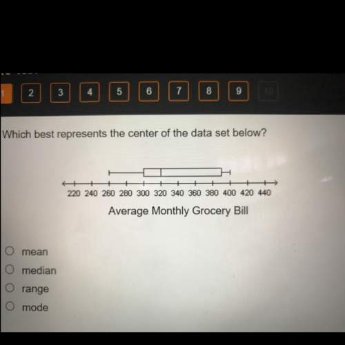 Which best represents the center of the data set below ? mean median range mode