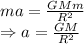 ma=\frac{GMm}{R^2}\\\Rightarrow a=\frac{GM}{R^2}