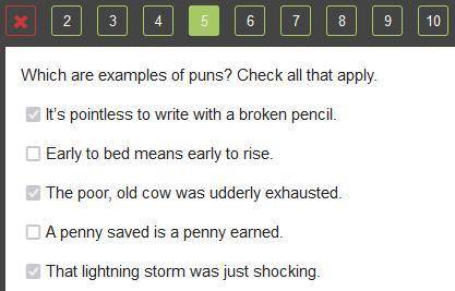 Which are examples of puns?  check all that apply.  1) it’s pointless to write with a broken pencil.