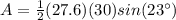 A=\frac{1}{2}(27.6)(30)sin(23\°)