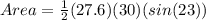 Area = \frac{1}{2} (27.6)(30)(sin(23))
