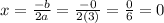 x = \frac{-b}{2a} = \frac{-0}{2(3)} = \frac{0}{6} = 0