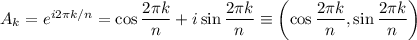 A_k=e^{i2\pi k/n}=\cos\dfrac{2\pi k}n+i\sin\dfrac{2\pi k}n\equiv\left(\cos\dfrac{2\pi k}n,\sin\dfrac{2\pi k}n\right)