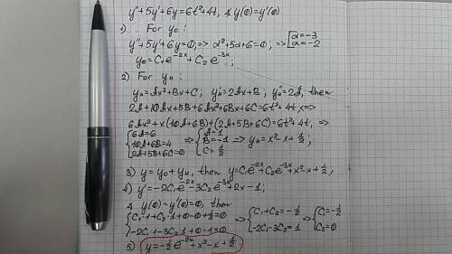 Solve y + 5y' + 6y = 6t2 + 4t y(0) = y' (o) = 0