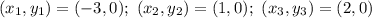 (x_ {1}, y_ {1}) = (- 3,0);\ (x_ {2}, y_ {2}) = (1,0);\ (x_ {3}, y_ {3}) = (2,0)