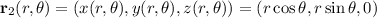 \mathbf r_2(r,\theta)=(x(r,\theta),y(r,\theta),z(r,\theta))=(r\cos\theta,r\sin\theta,0)