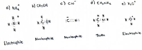 21. (bonus)which of the following species is more likely to be an electrophile, and which a nucleoph