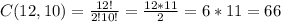 C(12,10)= \frac{12!}{2!10!}= \frac{12*11}{2}=6*11=66