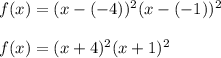 f(x)=(x-(-4))^2(x-(-1))^2\\\\f(x)=(x+4)^2(x+1)^2