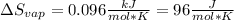 \Delta S_{vap}=0.096\frac{kJ}{mol*K} =96\frac{J}{mol*K}
