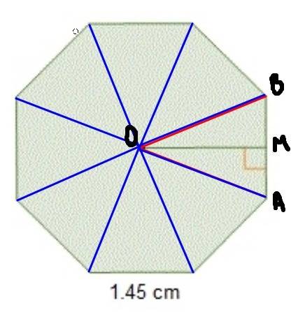 The area of the regular octagon is 10.15 cm2. what is the measure of the apothem, rounded to the nea