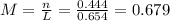 M=\frac{n}{L}=\frac{0.444}{0.654}  =0.679