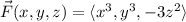 \vec F(x,y,z)=\langle x^3,y^3,-3z^2\rangle