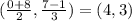 (\frac{0+8}{2} ,\frac{7-1}{3} )=(4,3)