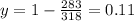 y = 1 - \frac{283}{318} = 0.11