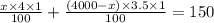 \frac{x\times 4\times 1}{100}+\frac{(4000-x)\times 3.5\times 1}{100}=150