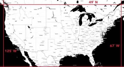 2. between about what longitude and latitude degrees does most of the connected united states fall?