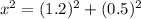 x^{2} = (1.2)^{2} + (0.5)^{2}