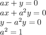 ax + y = 0\\ax + a^2y = 0\\y-a^2y=0\\a^2 = 1