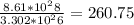 \frac{8.61*10^28}{3.302*10^26}=260.75