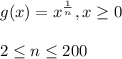 g(x)=x^{\frac{1}{n}},x\geq 0\\\\2\leq n \leq 200