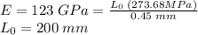 E=123\;GPa=\frac{L_0 \;(273.68MPa)}{0.45\;mm } \\ L_0 = 200\; mm
