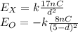 E_{X}=k\frac{17nC}{d^{2}} \\E_{O}=-k\frac{8nC}{(5-d)^{2}}